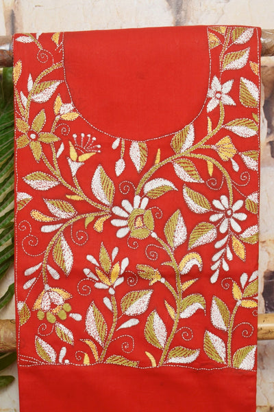 Orange Kantha Hand Embroidered Kurti Fabric