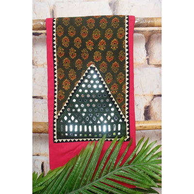 Pink Ajrakh Patch Mirror Work Cotton Kurti