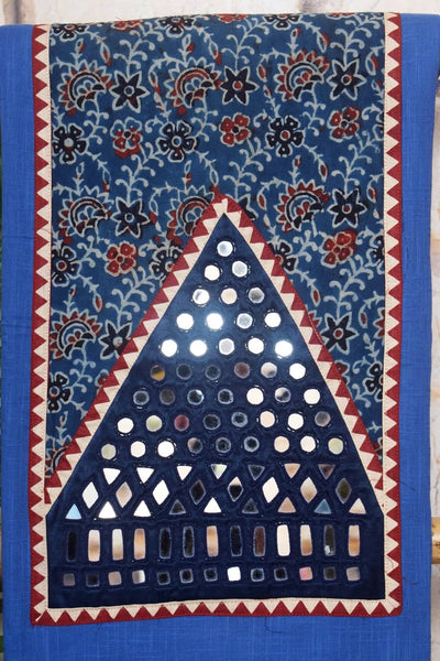 Blue Ajrakh Patch Mirror Work Cotton Kurti