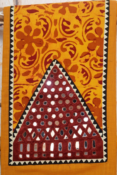 Yellow Batik Patch Mirror Work Cotton Kurti