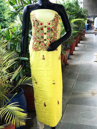 Yellow Ombré Special Hand Embroidered Cotton Kurti