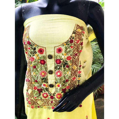 Yellow Ombré Special Hand Embroidered Cotton Kurti