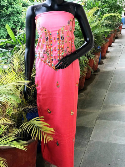 Carrot Red Ombré Special Hand Embroidered Cotton Kurti