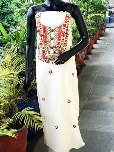 Cream Special Hand Embroidered Cotton Kurti
