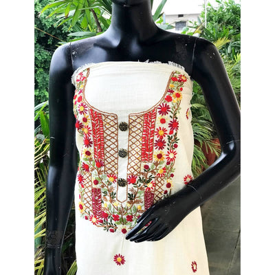 Cream Special Hand Embroidered Cotton Kurti