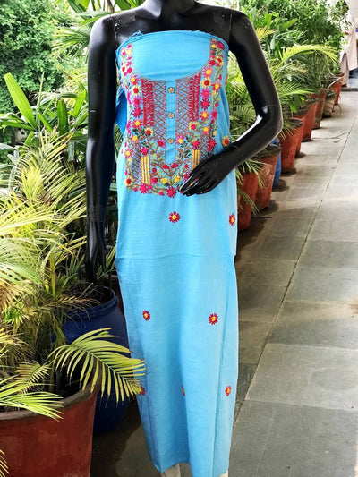 Blue Ombré Special Hand Embroidered Cotton Kurti