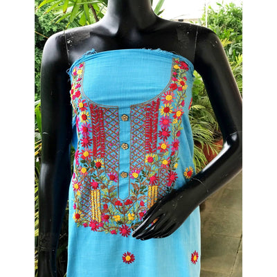 Blue Ombré Special Hand Embroidered Cotton Kurti