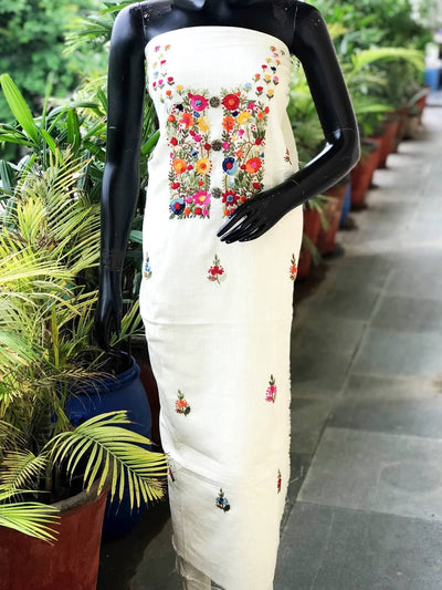 Cream Special Hand Embroidered Cotton Kurti