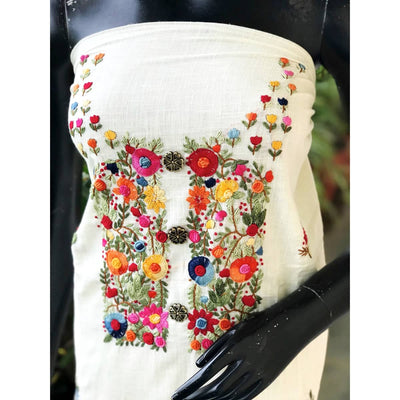 Cream Special Hand Embroidered Cotton Kurti