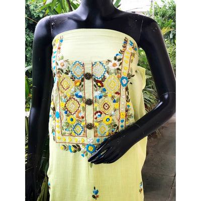 Yellow Ombré Special Hand Embroidered Cotton Kurti
