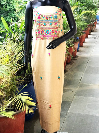Beige Ombré Special Hand Embroidered Cotton Kurti