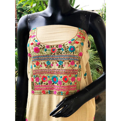 Beige Ombré Special Hand Embroidered Cotton Kurti