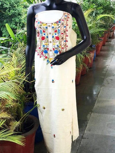 Cream Special Hand Embroidered Cotton Kurti