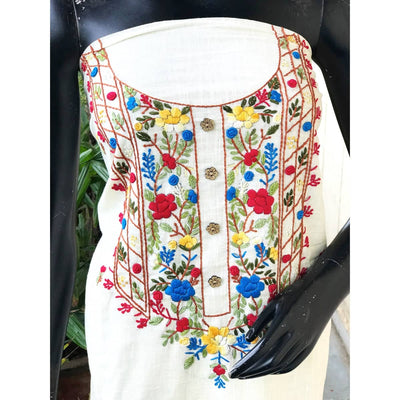Cream Special Hand Embroidered Cotton Kurti