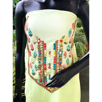 Lemon Ombré Special Hand Embroidered Cotton Kurti