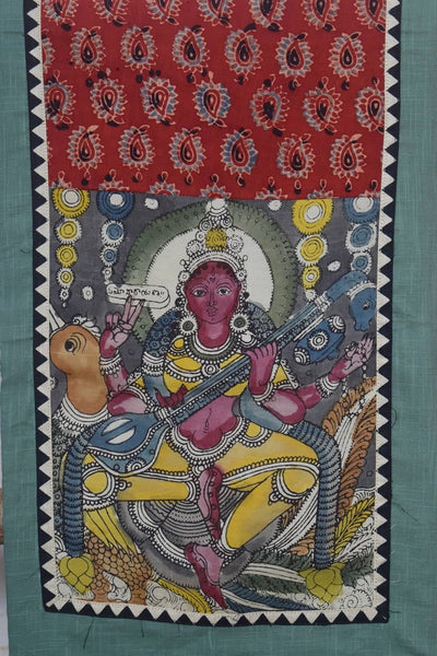 Pen Kalamkari Kurti Fabric - SSEthnics