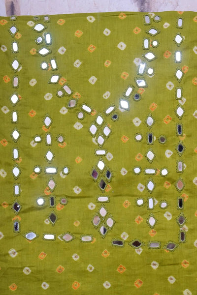 Green Bandhani Mirror Work Cotton Kurti