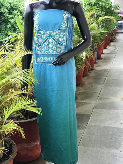 Blue Special Pearl Embroidered Cotton Kurti