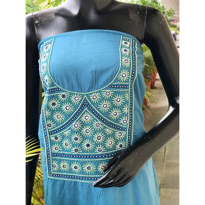 Blue Special Pearl Embroidered Cotton Kurti