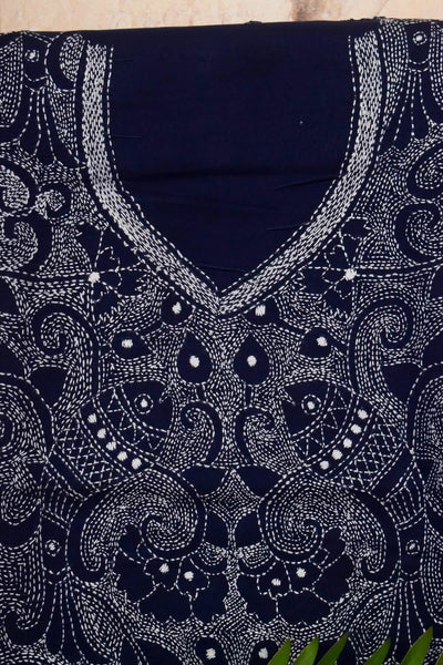 Navy Blue Reverse Kantha Kurti Fabric