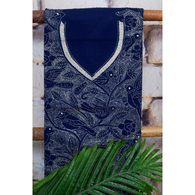Navy Blue Reverse Kantha Kurti Fabric