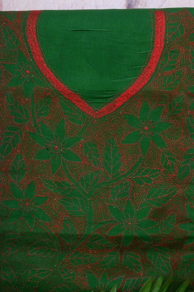 Green Reverse Kantha Kurti Fabric