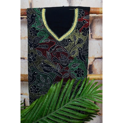 Black Reverse Kantha Kurti Fabric