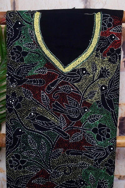 Black Reverse Kantha Kurti Fabric