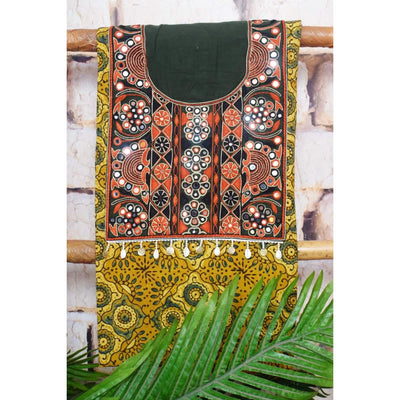 Yellow Ajrakh Block Print Kutch Kurti Fabric