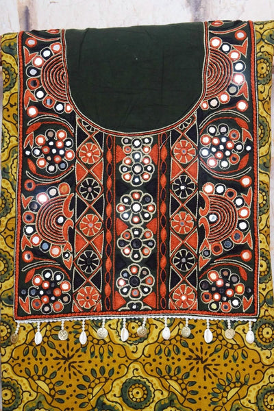 Yellow Ajrakh Block Print Kutch Kurti Fabric