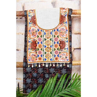 Black Ajrakh Block Print Kutch Kurti Fabric