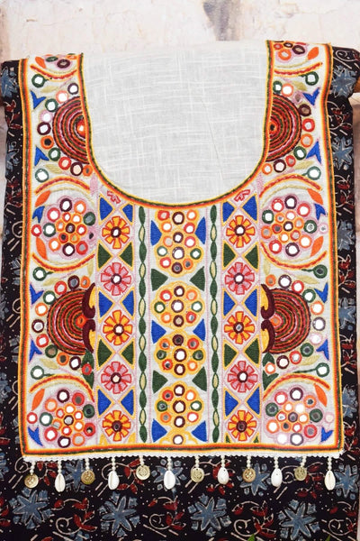 Black Ajrakh Block Print Kutch Kurti Fabric