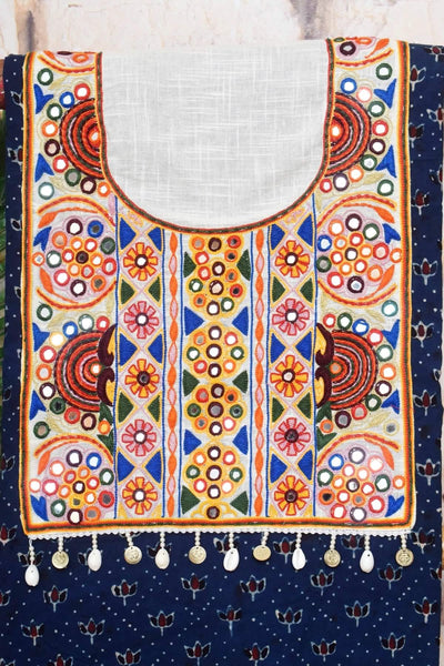 Indigo Ajrakh Block Print Kutch Kurti Fabric