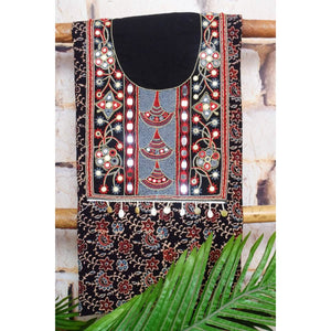 Black Ajrakh Block Print Kutch Kurti Fabric