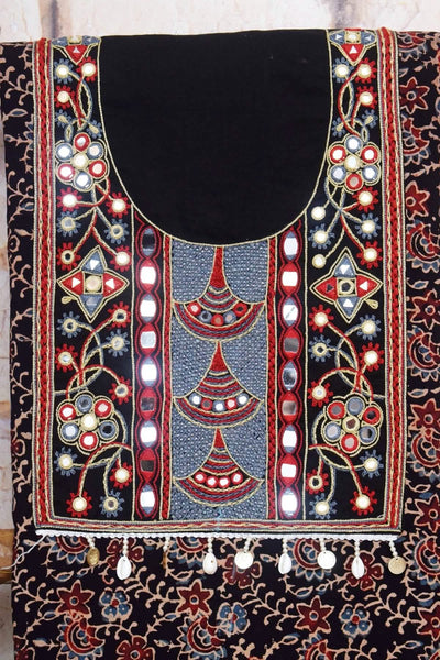 Black Ajrakh Block Print Kutch Kurti Fabric