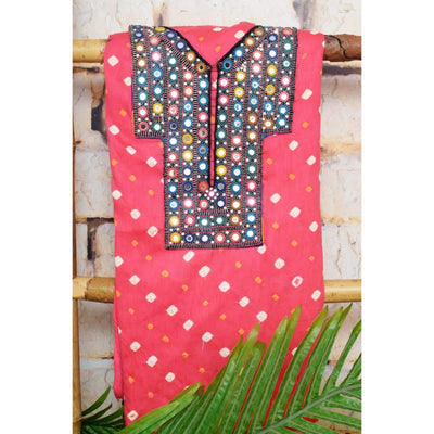 Pink Bandhani Kutch Old Work Kurti
