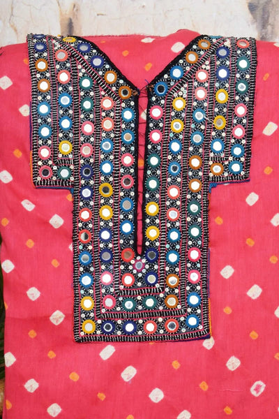 Pink Bandhani Kutch Old Work Kurti