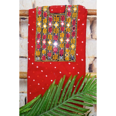 Red Bandhani Kutch Old Work Kurti