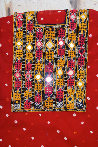 Red Bandhani Kutch Old Work Kurti