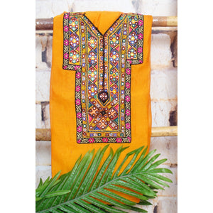 Yellow Maheshwari Silk Kutch Old Work Kurti Fabric