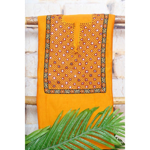 Yellow Maheshwari Silk Kutch Old Work Kurti Fabric