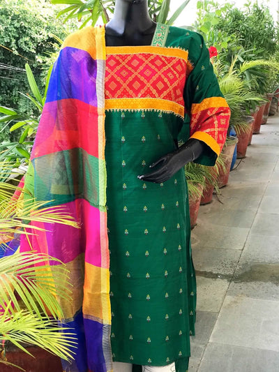 Green Brocade Patchwork Cotton Silk Set