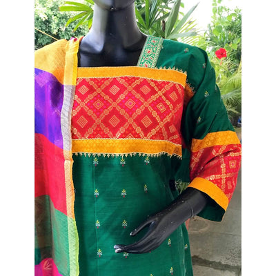 Green Brocade Patchwork Cotton Silk Set