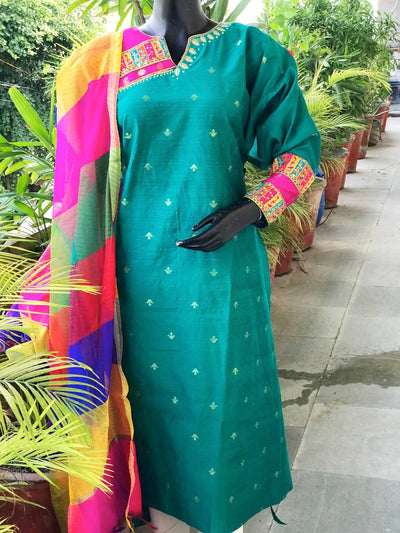 Sea Green Brocade Patchwork Cotton Silk Set