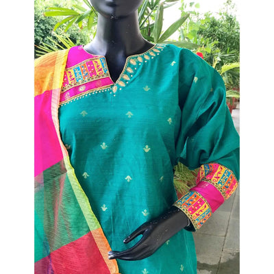 Sea Green Brocade Patchwork Cotton Silk Set