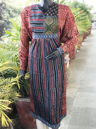 Madder Ajrakh Modal Designer Patchwork Kurti