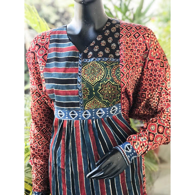 Madder Ajrakh Modal Designer Patchwork Kurti