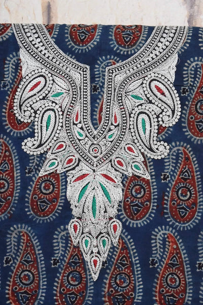 Ajrakh with Kashmiri Work Kurti