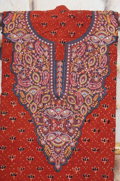 Ajrakh with Kashmiri Work Kurti