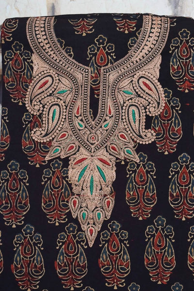 Ajrakh with Kashmiri Work Kurti